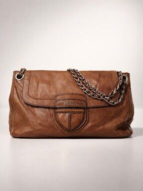 Prada Tan Leather Chain Shoulder Bag